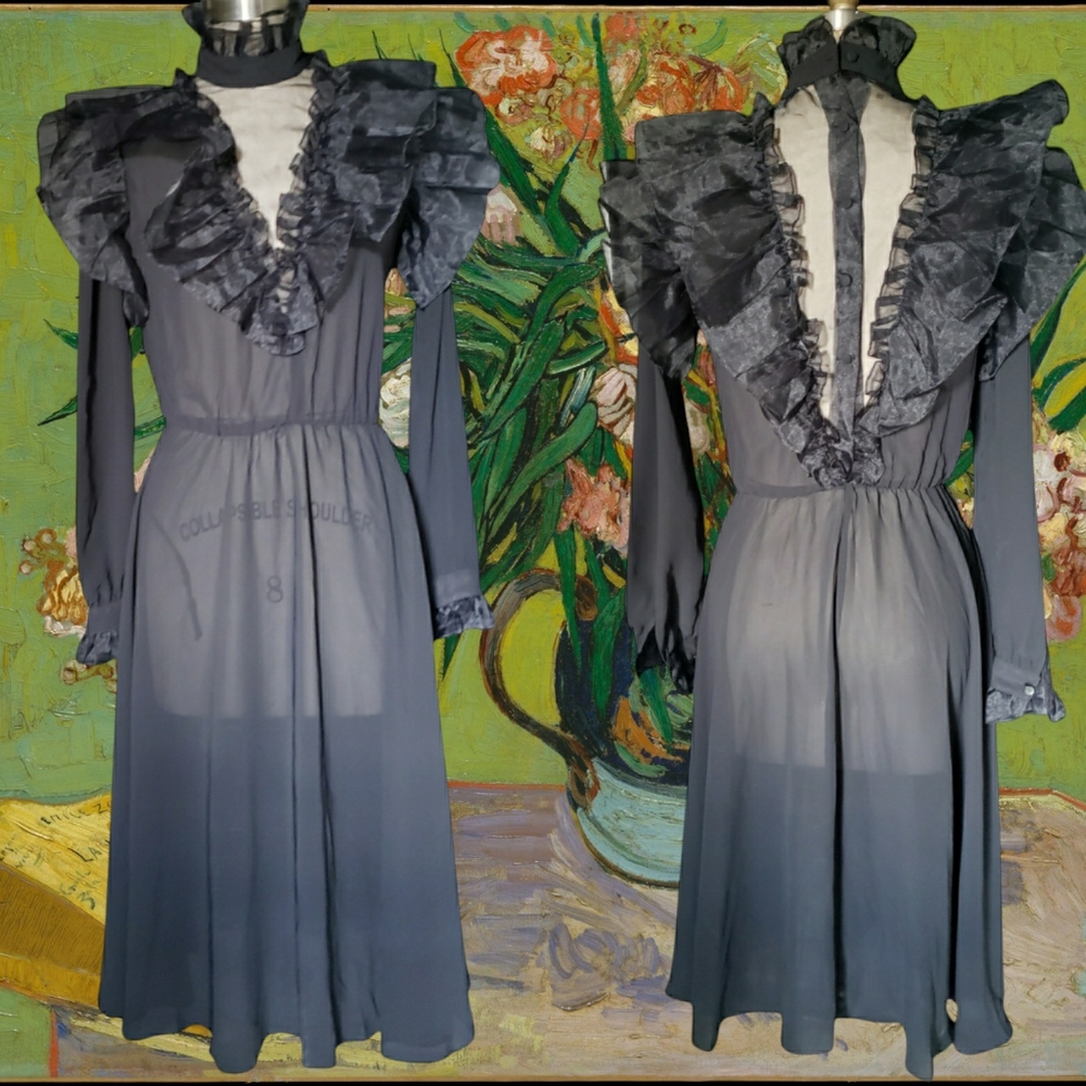 Vintage 1970's victorian Gothic dress medium 6
